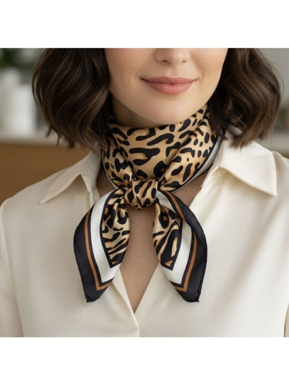 Luxury Cheetah Aninmal Print Silky Satin Soft Square Scarf Motif Begie Hijab New